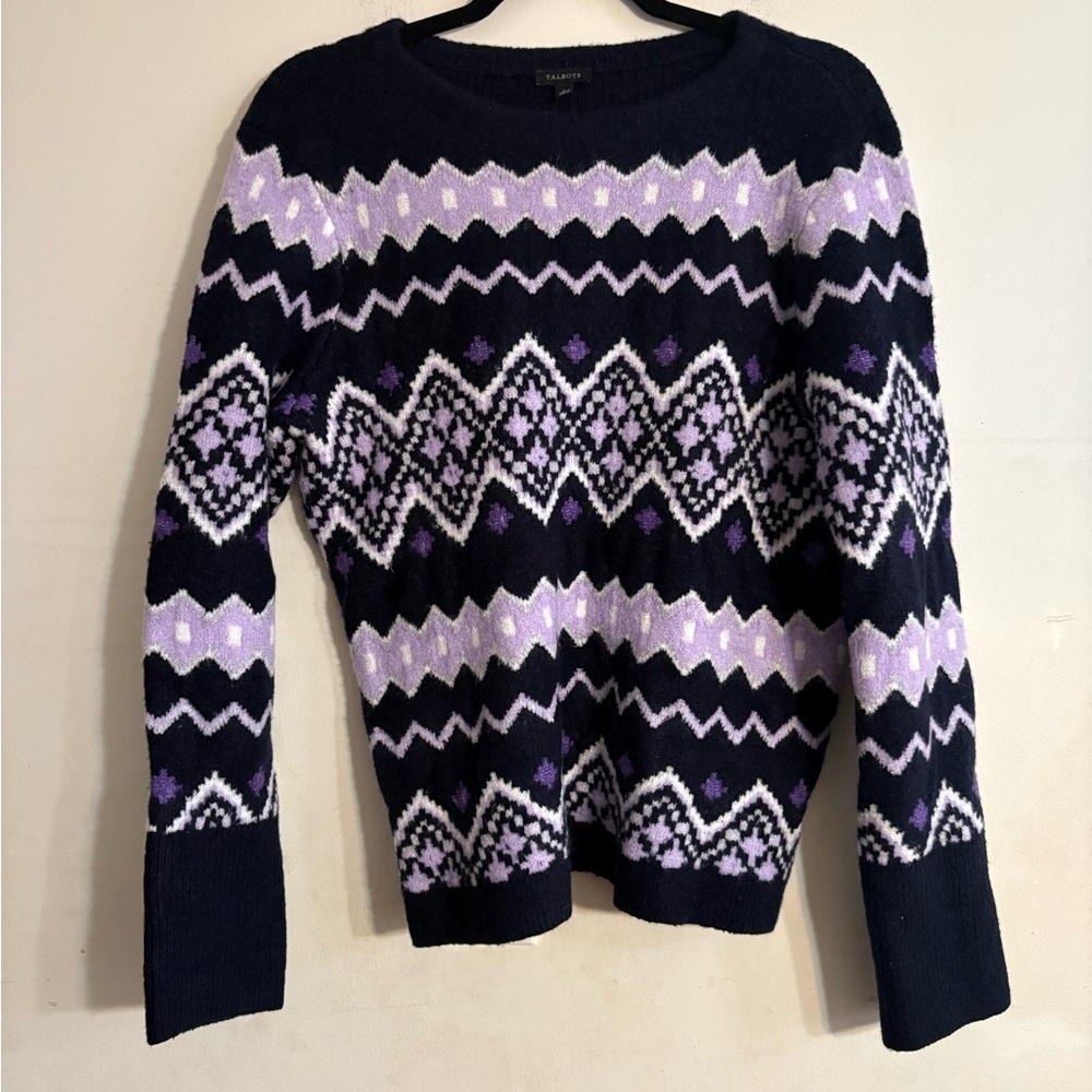 Talbots Purple and Black Geometric Sweater size L - Picture 2 of 5